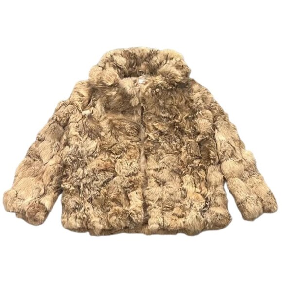 Jackets & Blazers - Vintage Genuine Tan Rabbit Fur Long-Sleeve Boho Mod Retro Opera Coat - Size 7/8